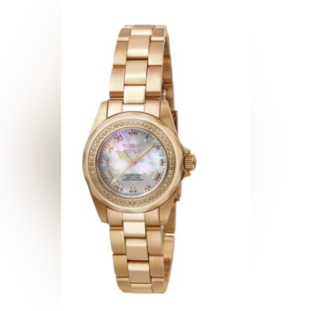 Invicta Pro Diver Gold Watch with Mother of Pearl Dial and Diamonds - Vintage